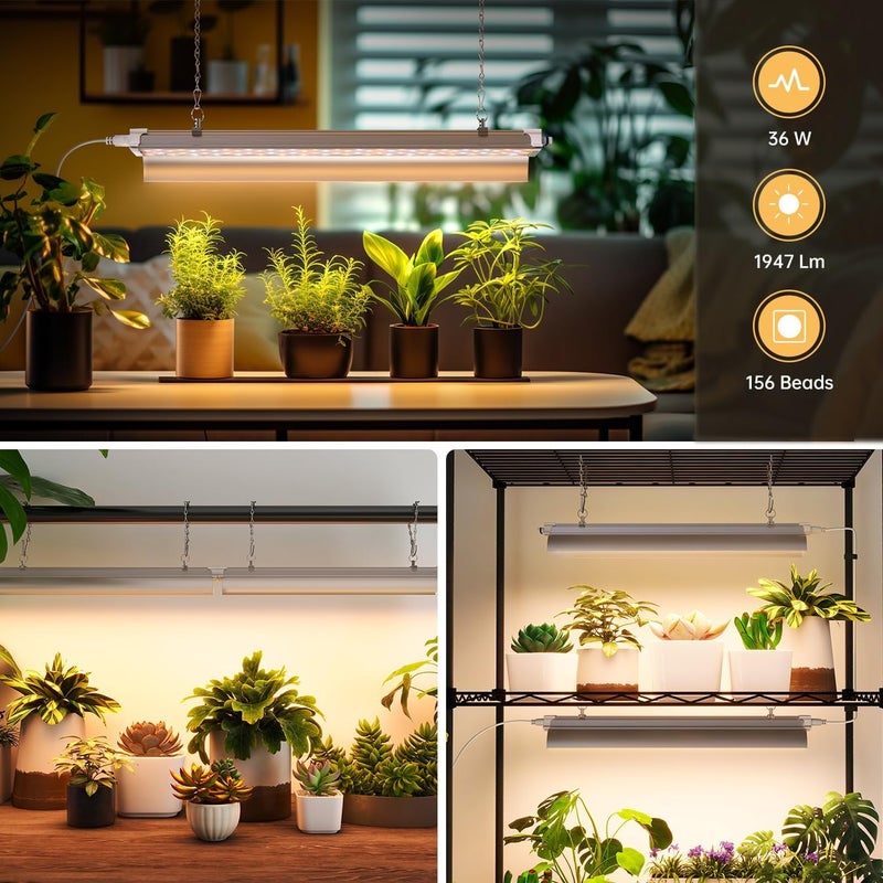 SpeePlant 1.4 قدم ضوء نمو معلق للنباتات الداخلية، طيف كامل مع LED أحمر 660 نانومتر، مصباح T5 2020T، 36 واط (2×18 واط) مع عواكس لصينية الشتلات، عبوة من 2 - Image 2